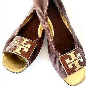 Tory Burch Brown Leather Flat Sandals